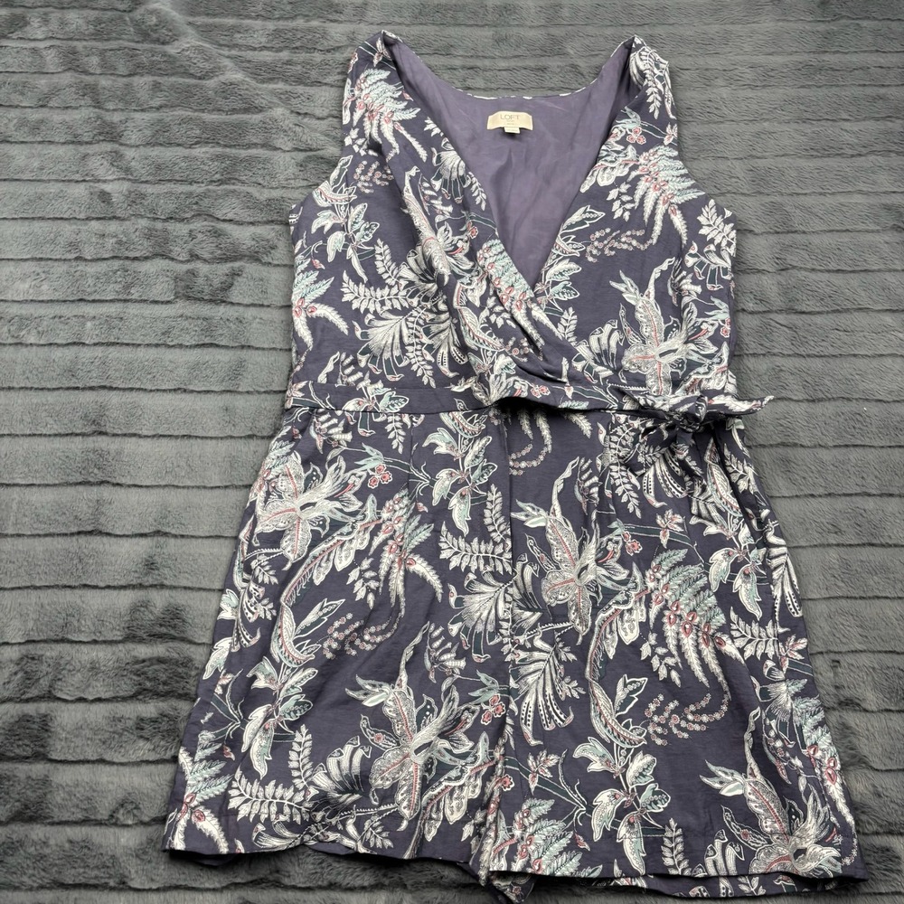 Loft Outlet Petite Women Purple Floral Sleeveless Wrap Romper 12P 463261